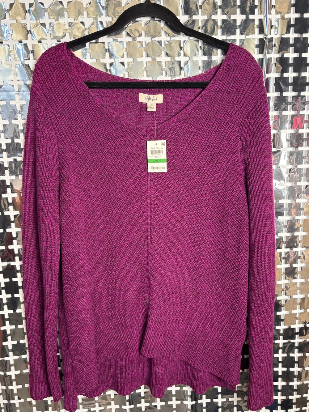 Style & Co. Women's Magenta Scoop Neck Knit Sweater
